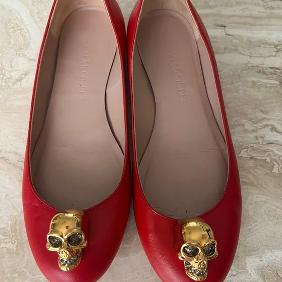 Alexander McQueen gold skull, red / Orange ballerina flat shoes 36 used